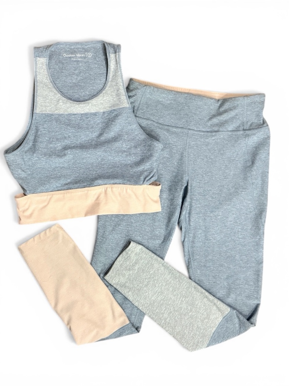 Outdoor Voices Set Blue Peach Colorblock Sports Bra Leggings Small
